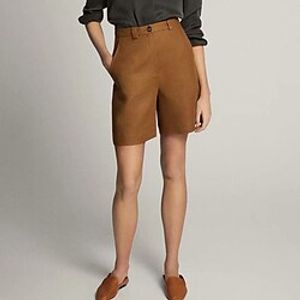 Women's Fashion Wide Leg Shorts Wide Leg Side Pockets Short Pants Casual Weekend Micro-elastic Plain Comfort Mid Waist Brown S M L Lightinthebox