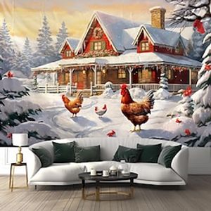 Christmas Farmhouse Fowls Hanging Tapestry Wall Art Xmas Large Tapestry Mural Decor Photograph Backdrop Blanket Curtain Home Bedroom Living Room Decoration miniinthebox