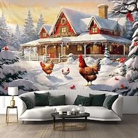 Christmas Farmhouse Fowls Hanging Tapestry Wall Art Xmas Large Tapestry Mural Decor Photograph Backdrop Blanket Curtain Home Bedroom Living Room Decoration miniinthebox - thumbnail
