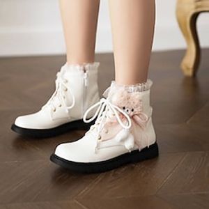 Girls' Boots Princess Shoes Daily PU Princess Shoes Big Kids(7years ) Party Daily Lace-up White Black Rosy Pink Fall Winter / Booties / Ankle Boots miniinthebox