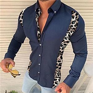 Men's Shirt Leopard Button-Down Print Long Sleeve Street Tops Casual Fashion Breathable Comfortable Blue miniinthebox