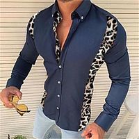 Men's Shirt Leopard Button-Down Print Long Sleeve Street Tops Casual Fashion Breathable Comfortable Blue miniinthebox - thumbnail