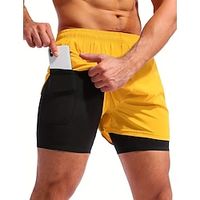 Men's Swim Shorts Swim Trunks Beach Shorts Sports Going out Weekend Breathable Quick Dry Running Casual Pocket Elastic Waist With Compression Liner Plain Knee Length Gymnatics Activewear Black White Lightinthebox - thumbnail