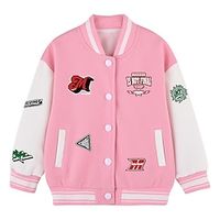 Kids Girls' Baseball Jacket Graphic Active Button School Coat Outerwear 2-13 Years Spring Black White Pink Lightinthebox - thumbnail