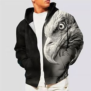 Men's Full Zip Hoodie Jacket Black Hooded Animal Graphic Prints Eagle Zipper Print Sports  Outdoor Daily Sports 3D Print Streetwear Designer Casual Spring   Fall Clothing Apparel Hoodies Lightinthebox