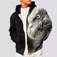 Men's Full Zip Hoodie Jacket Black Hooded Animal Graphic Prints Eagle Zipper Print Sports  Outdoor Daily Sports 3D Print Streetwear Designer Casual Spring   Fall Clothing Apparel Hoodies Lightinthebox - thumbnail