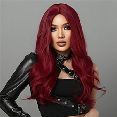 Wine Red Long Wavy Middle Part Synthetic Wigs For Women, For Women Girls Heat Resistant Synthetic Natural Wig Halloween Party Christmas Party Wigs Lightinthebox Wine Red Long Wavy Middle Part Synthetic Wigs For Women, For Women Girls Heat Resistant Synthetic Natural Wig Halloween Party Christmas Party Wigs Lightinthebox