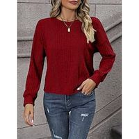 Women's Pullover Sweater Jumper Crew Neck Ribbed Knit Polyester Oversized Drop Shoulder Fall Winter Regular Going out Weekend Fashion Casual Long Sleeve Pure Color Pink Wine S M L Lightinthebox - thumbnail