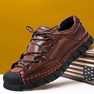 Men's Oxfords Casual Shoes Retro Handmade Shoes Hiking Walking Vintage Casual Outdoor Daily Leather Warm Height Increasing Comfortable Booties  Ankle Boots Lace-up Black A Black B Brown B Winter Lightinthebox