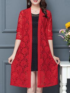 See-Through Floral Plain Long Sleeve Cardigan