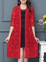 See-Through Floral Plain Long Sleeve Cardigan - thumbnail