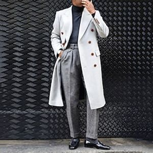 Men's Coat Long Retro Pocket Coat White Casual Street Winter Double Breasted Turndown Regular Fit S M L XL XXL 3XL Lightinthebox