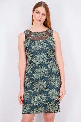 Womens Metallic Embroidered Cocktail Dress Black/Green Womens Metallic Embroidered Cocktail Dress Black/Green