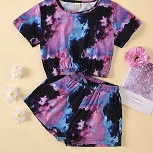 2 Pieces Toddler Girls' Tie Dye Shorts Suit Set Short Sleeve Adorable Casual 7-13 Years Summer Red Purple Green Lightinthebox