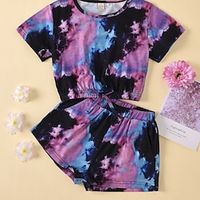 2 Pieces Toddler Girls' Tie Dye Shorts Suit Set Short Sleeve Adorable Casual 7-13 Years Summer Red Purple Green Lightinthebox - thumbnail