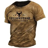 Graphic American Flag Cowboy Designer Casual Vintage Retro Men's 3D Print Short Sleeve Shirt T shirt Tee Tee Top Daily Holiday Vacation T shirt Brown Khaki Short Sleeve Crew Neck Shirt Summer Lightinthebox