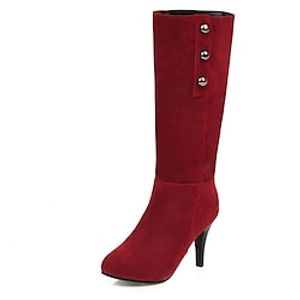 Women's Boots Daily Mid Calf Boots Winter Stiletto Heel Pointed Toe Minimalism Nubuck Loafer Solid Colored Black Red Brown miniinthebox