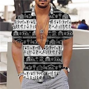 Men's Shirt Tribal Turndown Black Short Sleeves 3D Print Outdoor Street Button-Down Print Tops Vintage Designer Ethnic Style Casual / Summer / Spring / Summer miniinthebox