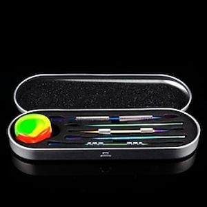 Smoking Oil Spoon Accessories 6in1 Set Silicone Box Stainless Steel Pipe-Oil Spoon Cigarette Cream Spoons Smoke Tools Cigarettes Digging Oils Cleaning Tool Lightinthebox