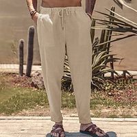 Men's Linen Pants Trousers Summer Pants Beach Pants Drawstring Elastic Waist Plain Comfort Breathable Casual Daily Holiday Linen  Cotton Blend Streetwear Designer Khaki Light Grey Lightinthebox - thumbnail