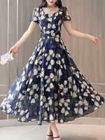 Round Neck Floral Printed Maxi Dress - thumbnail