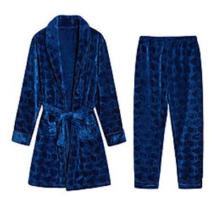 Men's Elastic Waistband Letter Flannel Polyester Loungewear Suits Casual Sweater Pant V Wire Home L Royal Blue  2 Pieces  2 Pieces  Long Sleeve Lightinthebox