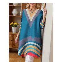 Women's Casual Dress Winter Dress Stripe Patchwork V Neck Midi Dress Active Fashion Outdoor Street 34 Length Sleeve Loose Fit Red Green Fall Winter M L XL XXL 3XL Lightinthebox - thumbnail