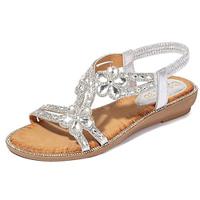 Women's Sandals Boho Bohemia Beach Platform Sandals Vacation Beach Floral Rhinestone Low Heel Bohemia PU Buckle Silver Black Pink Lightinthebox