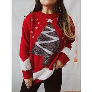 Women's Pullover Sweater Jumper Christmas Sweaters Crew Neck Chunky Knit Polyester Embroidery Knitted Spring Fall Winter Regular Christmas Daily New Year Fashion Daily Casual Long Sleeve Christmas miniinthebox
