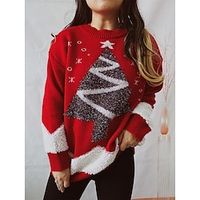 Women's Pullover Sweater Jumper Christmas Sweaters Crew Neck Chunky Knit Polyester Embroidery Knitted Spring Fall Winter Regular Christmas Daily New Year Fashion Daily Casual Long Sleeve Christmas miniinthebox - thumbnail