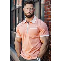 Men's Polo Shirt Zip Polo Outdoor Sports Lapel Short Sleeve Fashion Modern Color Block Zipper Pocket Summer Regular Fit Orange Polo Shirt Lightinthebox