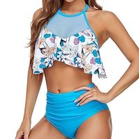Women's Tankini Two Piece Swimsuit Spandex Bathing Suit Swimsuit Breathable Quick Dry Stretchy Sleeveless Mesh - Swimming Surfing Beach Water Sports Printed Summer miniinthebox - thumbnail