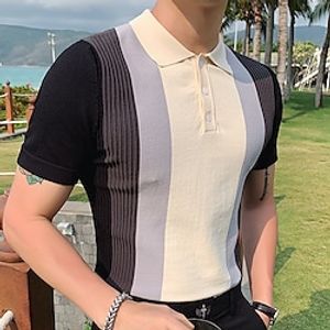 Men's Polo Shirt Knit Polo Sweater Casual Daily Lapel Short Sleeves Stylish Classic Patchwork Button Summer Black Green Polo Shirt Lightinthebox