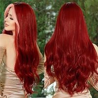 Long Wavy Wine Red Wig For Women Daily Party Use Synthetic Highlight Hair Middle Part Wig 24 Inch Lolita Wigs Heat Resistant Christmas Party Wigs miniinthebox - thumbnail
