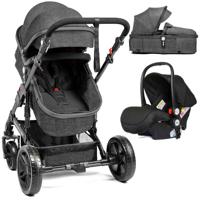 Teknum 3In1 Pram Stroller -Sleeping Bassinet -Extra Wide Seat -Wide Canopy -360 Rotating Wheels -Fully Reclinable -Car Seat Compatible -Coffee Holder -Spill Proof Mat -Newborn Baby -0-3 Years -Car Seat -Space Grey CM_TK_661SGBCS01BK