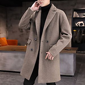 Men's Coat Street Daily Fall Winter Long Coat Double Breasted Turndown Slim Thermal Warm Breathable Casual Jacket Long Sleeve Solid Color Pocket Gray Camel Black Lightinthebox