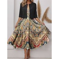Women's Two Piece Dress Set Casual Dress Chiffon Dress Outdoor Holiday Vintage Ethnic Print Midi Dress V Neck Half Sleeve Paisley Tribal Regular Fit Yellow Blue Purple Spring S M L XL XXL Lightinthebox - thumbnail
