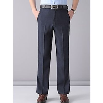 Men's Dress Pants Trousers Suit Pants Pocket Plain Comfort Breathable Outdoor Daily Going out Fashion Casual Black Dark Blue miniinthebox