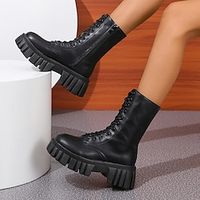 Women's Boots Platform Boots Combat Boots Motorcycle Boots Daily Booties Ankle Boots Platform Classic Comfort Minimalism Faux Leather Lace-up Black Lightinthebox - thumbnail
