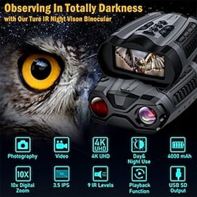 Night Vision Goggles 4K Infrared Digital Binoculars4000mAH Rechargeable Night-vision Scope for Darkness32GB Card for Photo and Video 10X Digital Zoom for Hunting Lightinthebox