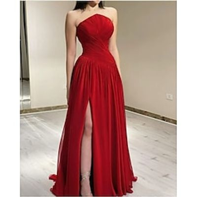A-Line Evening Gown Elegant Dress Formal Prom Floor Length Sleeveless Strapless Chiffon with Ruched Slit 2024 Lightinthebox