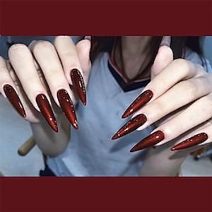 Halloween Nails Long Stiletto Press on Nails Bloody Mary Design Fake Nails Dark Red Witch Nails Glossy Acrylic Nails Stick on Nails Jelly Press on Nails for Women and Girls Cosplay Manicure 24Pcs Lightinthebox
