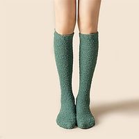 Women's 1 Pair Socks Stockings Slipper Socks Fashion Comfort Polyester Solid Colored Casual Daily Indoor Warm Winter Fall Light Blue Green Black miniinthebox - thumbnail