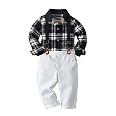 Kids Toddler Boys' Shirt  Pants Clothing Set 4 Pieces Long Sleeve Black Print Formal Performance Basic 2-6 Years miniinthebox