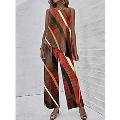 Women's Tank Top Pants Sets Striped Black White Red Print Sleeveless Casual Daily Fashion Round Neck Regular Fit Summer Lightinthebox Women's Tank Top Pants Sets Striped Black White Red Print Sleeveless Casual Daily Fashion Round Neck Regular Fit Summer Lightinthebox