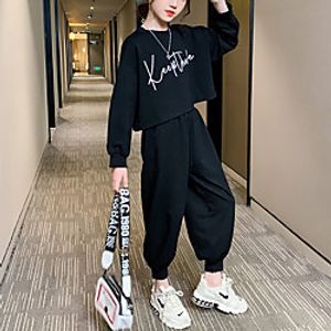 Kids Girls' Clothing Set Long Sleeve White Black Letter Print Daily Wear Basic Regular 3-13 Years miniinthebox