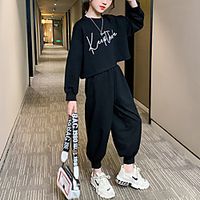 Kids Girls' Clothing Set Long Sleeve White Black Letter Print Daily Wear Basic Regular 3-13 Years miniinthebox - thumbnail