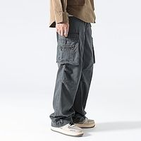 Men's Cargo Pants Cargo Trousers Techwear Button Multi Pocket Straight Leg Plain Comfort Wearable Casual Daily Holiday Sports Fashion Black Khaki Lightinthebox - thumbnail