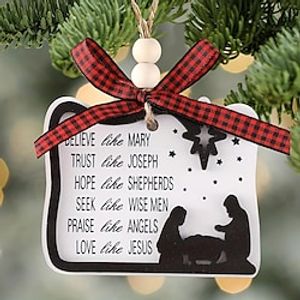 Believe Like Mary, Trust Like Joseph, Hope Like Shepherds, Seek Like Wise Men, Love Like Jesus Ornament, Christmas Nativity Scene Ornaments ,Round Wooden Jesus Sign Nativity Ornaments miniinthebox