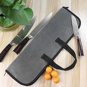 Pro Chef'S Knife Roll (4 Slots), Heavy-Duty Wax Canvas Knife Bag That Can Accommodate 4 Knives, Durable Handle, Portable Knife Carrying, Unisex, Very Suitable For Travel, Work, Barbecue, Camping miniinthebox